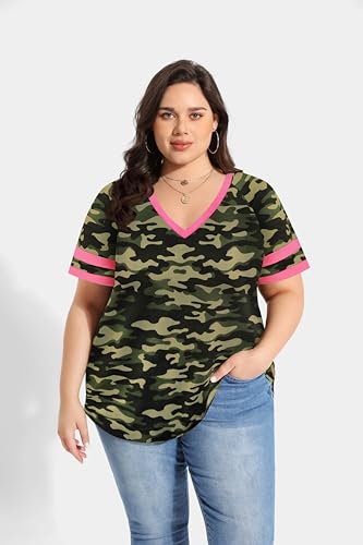 Image of CARCOS Womens Plus Size Tops Short Sleeve Shirts V Neck Tunic Floral /Tie Dye /Solid Summer Tees XL-5X