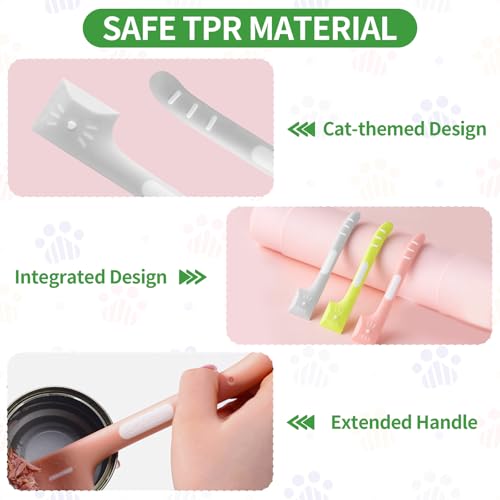 FIHODONE 3 Stück Katzenfutter Löffel Lang, mit 3 Dosendeckel Wiederverwendbare, 16cm Futterlöffel Katze Dosenlöffel Tierfutterlöffel Silikon, Deckel für Dosen für Cat Hund Tiernassfutter Futterdose