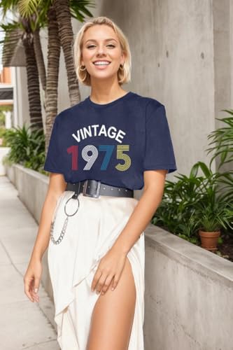 Image of 50th Birthday Gift for Women Vintage 1975 T Shirts Retro Graphic Birthday Shirt Casual Letter Print Short Sleeve Tee Tops