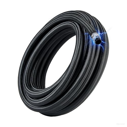 EVIL ENERGY Conductive 6AN PTFE Fuel Line Hose Antistatic E85 Compatible PTFE Fuel Hose 10FT AN6 Nylon Braided Hose with 5/16 ID