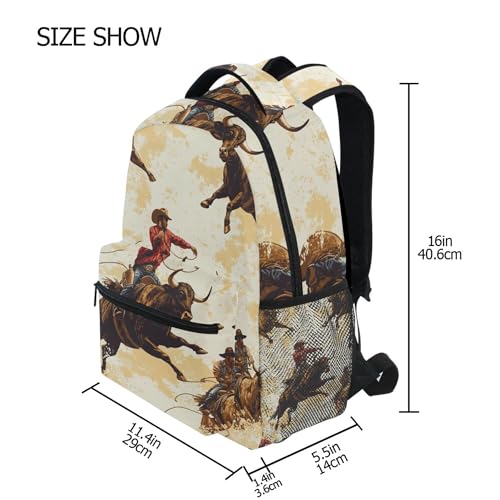 Cowboys Riding Bulls Backpack Laptop Tablet Travel School Bag with Name Tag for Boys Girls Teens3