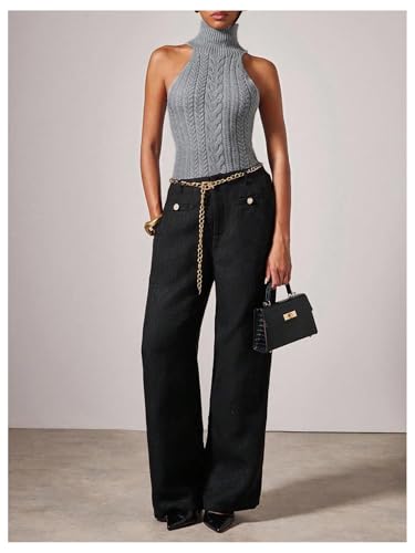 Image of MakeMeChic Sleeveless Turtle Neck Tops Crop Mock Neck Tops for Women