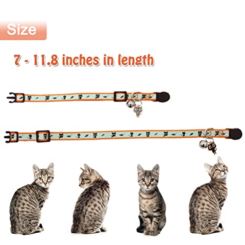 Image of 2 Pack Glow in The Dark Cat Collar with Bell Breakaway Safety Cat Puppy Collars with Pendant Orange and Blue