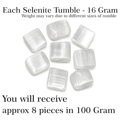 Image of Crystal Selenite Tumble Stone Pebble Tumbled Gemstone for Reiki Healing Vastu Correction Gravels for Aquarium Home Decor Garden Table 100 Gm