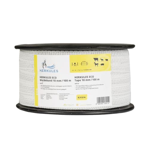 Farmland Herkules Power Weidezaunband - 100 Meter Weidezaun Band - Robustes Weideband mit Niroleitern - 10 mm breites Weidezaun Breitband für alle Tierarten