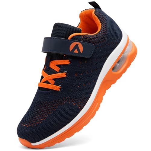 Dhinash Zapatillas Casual para Niño Zapatillas Deportivas Tenis Sin Cordones Calzados para Correr en Asfalto Zapatos de Escuela Exterior Interior Zapatos de Running Azul Naranja Talla 39