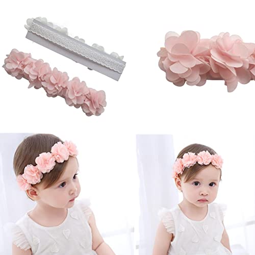 Baby Elastic Lace Bows Flower Headbands, Stretch Gold Princess Floral Hair Band Headwear For Infant Girls Toddler Hair Accessories (2 Pack, White Pink) #TOP5