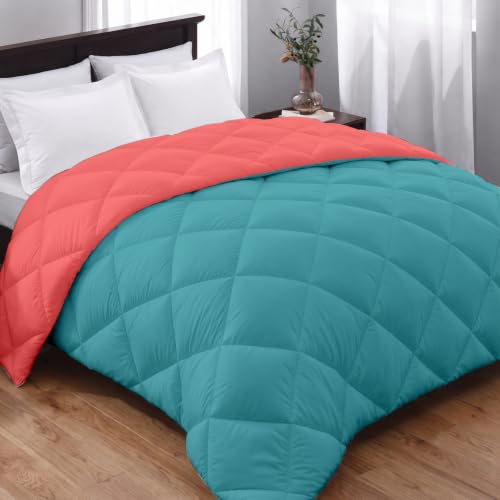 Image of AYKA Reversible Comforter 220 GSM Microfiber Reversible AC Comforter /Blanket for Winter /Quilt /Duvets for King Size Single Bed Comforter (60 * 90, Teal & Red)| TC - 220