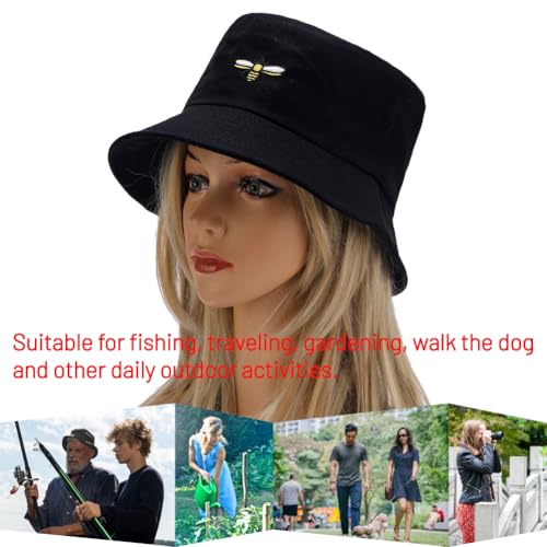 Image of Cotton Bucket Hat for Women Men Summer Travel Sun Beach Bucket Cap, Unisex Outdoor Fisherman Hat