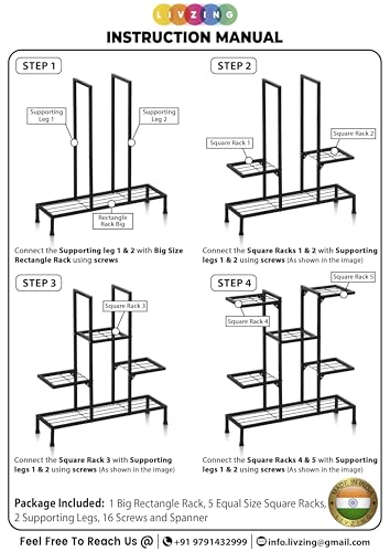Image of Livzing Heavy Duty Metal Plant Stand for Indoor & Outdoor Use | 8 Tier Multi-Level Flower Pot Stand | Powder Coated Rustproof Iron | 15 kg Load per Tray | Balcony, Living Room, Garden (Black)