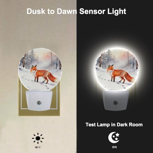 Image of Winter Woods Landscape Night Light Fox in The Snow Dusk to Dawn Plug-in Nightlight Auto Sensor for Bedroom Bathroom Hallway Living Room