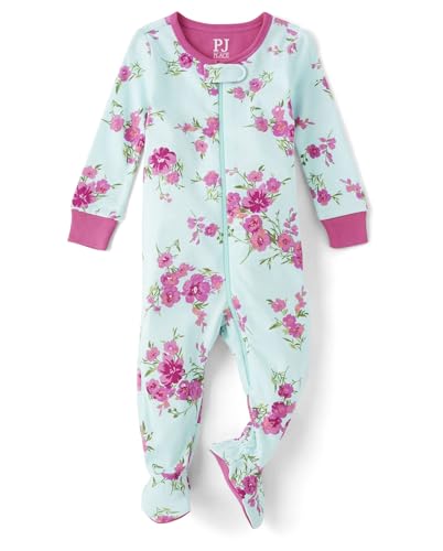 Image of The Children's Place baby-girls And Toddler Snug Fit 100% Cotton Zip-front One Piece Footed Pajama