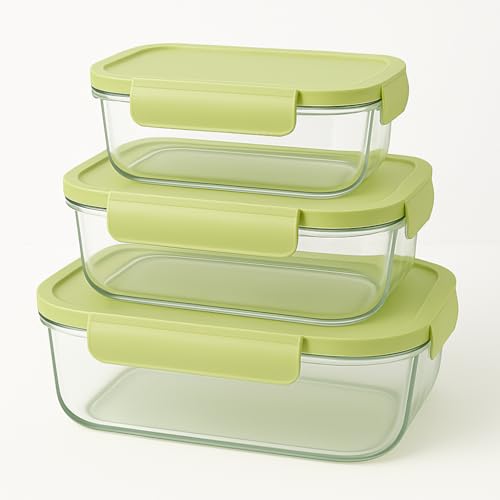 Image of Borosilicate Lunch Box Set of Airtight & Leak-Proof Tiffin Box for Office, School, Men & Women (Light Blue Colour) (Light Green, 3 Piece 680 ml)