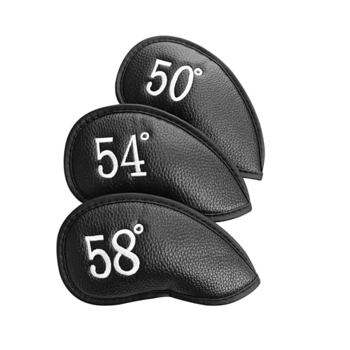 FINGER TEN Golf Iron Head Covers Value 3 Piece Set, Synthetic Leather Deluxe Club Headcover, Universal Fit Main Iron Clubs Gift Set (50°, 54°, 58° (Set of 3 Covers))