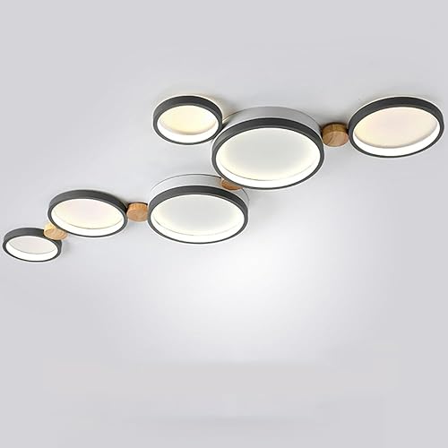 Liudefa Lámpara de techo LED de 6 luces, 42 pulgadas, moderna lámpara de techo empotrada de madera de 40 W regulable para sala de estar, dormitorio,