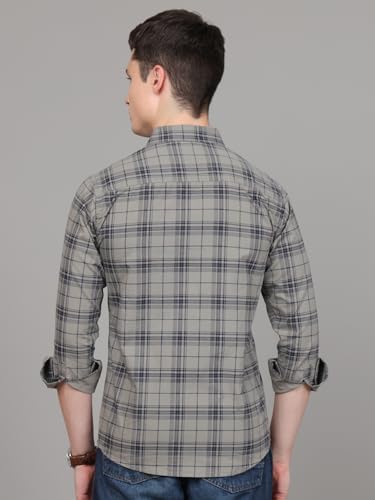 Image of Majestic Man Stylish Slim Fit Cotton Spread Collar Checked Casual Shirt