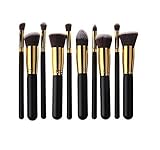 HOSL 10PCS Premium Synthetic Hair Makeup Brush Set Cosmetics Foundation Blending Blush Face Powder Brush Makeup Brush Kit (Golden and Black)