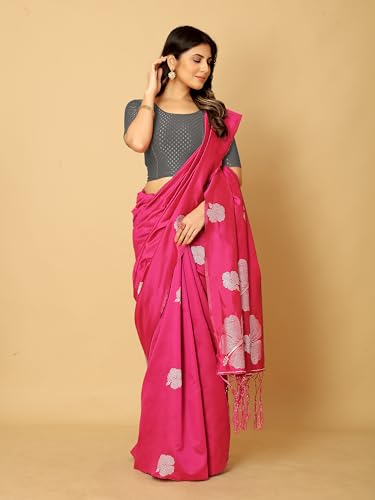 Image of Amazon Brand - Anarva Round Neck Dobby Cotton Lycra Stretchable Elbow Half Sleeve Readymade Saree Blouse for Women Stylish