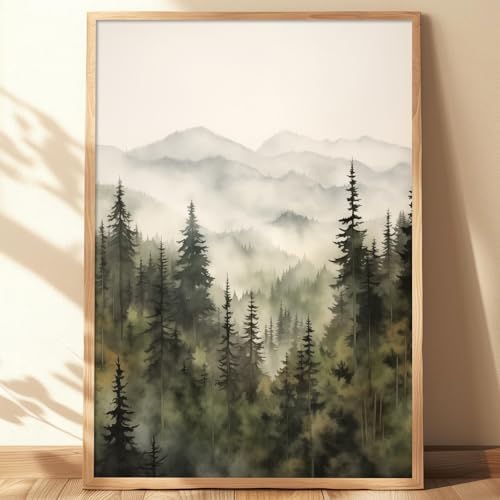 Misty Mountain Pine Forest Wall Art Forest Canvas Landscape Mountain