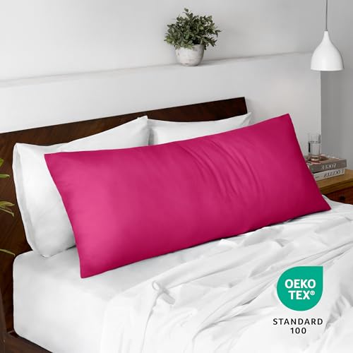 Image of Bare Home Microfiber Body Pillow Cover - Ultra Soft - Cooling Pillowcase - Double Brushed - Pillowcase with Zipper Closure - Easy Care (21''x54'' Body Pillow Cover, Pink)