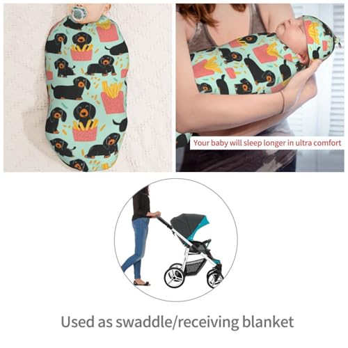 Image of Adorable Dachshunds Newborn Swaddle Blankets Hat Sets Soft Baby Receiving Blanket Swaddle Sack for Baby Shower Infant Boy Girl Gift