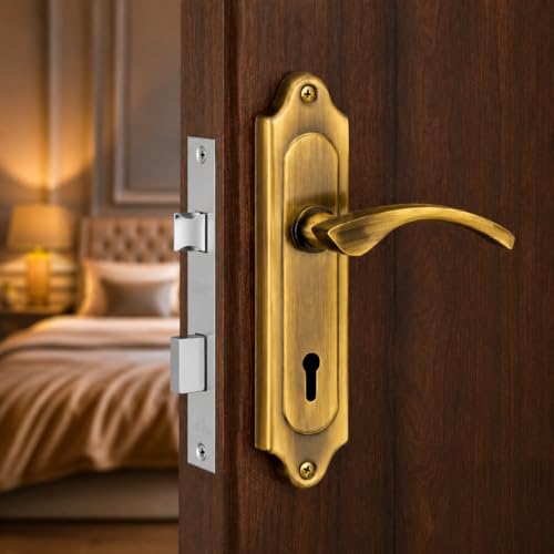 Image of SARDAR Premium 7 Inch Mortise Door Handle Lock Set for Main Door & Bedroom | Heavy Duty Designer Finish with Complete Installation Kit| Grace Antique|