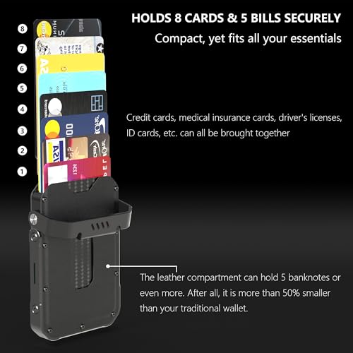 Wallet for Men | Carbon Fiber & Nappa Leather | Slim Aluminum Design | 8 Card Slots + Cash | Magnetic Cover | Gift for Dad, Husband, Boyfriend | Black+ Black4