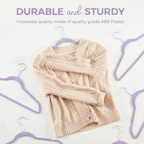 Image of Ginoya brothers Velvet Hangers,Non Slip Notched with Rose Gold Hook Coat /Suit Hangers,Space Saving 360 Degree Swivel Hook Clothes Hangers Wardrobe Hanger. (10, Lavender)
