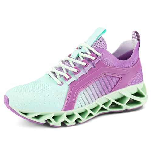 Women's Walking Shoes Lightweight Breathable Tennis Running Blade Fashion Sneakers for Athletic Sports Training Jogging Travel Purple Cyan Size 6