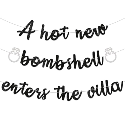 Image of A Hot New Bombshell Enters the Villa Banner - Bachelorette Party Decorations Black Glitter