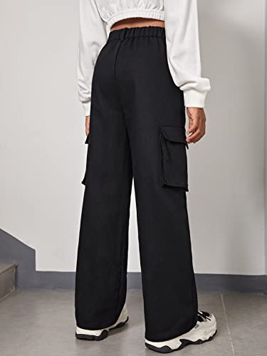 Verdusa Girl's High Waist Pocket Side Cargo Pants Casual Sweatpants Black 9Y #TOP1