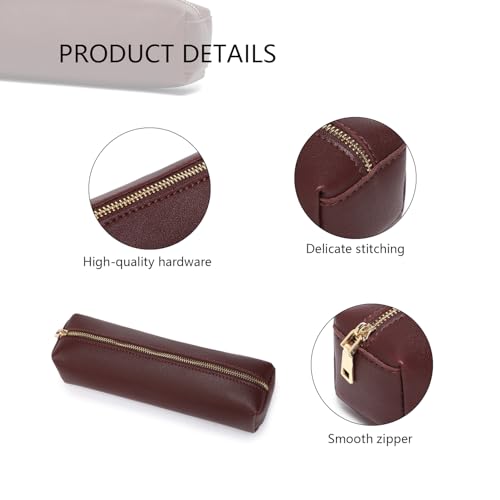 Image of Pencil Case Small Zipper Pen Pouch for School Office Art Supplies Stationery Organizer Bag for Pens Markers(Burgundy /Faux Leather)