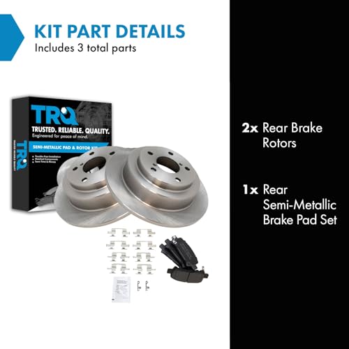 Image of TRQ Rear Brake Pad and Rotor Set Semi Metallic Solid Rotors | For 1998-2003 Subaru Forester 1999-2003 Impreza