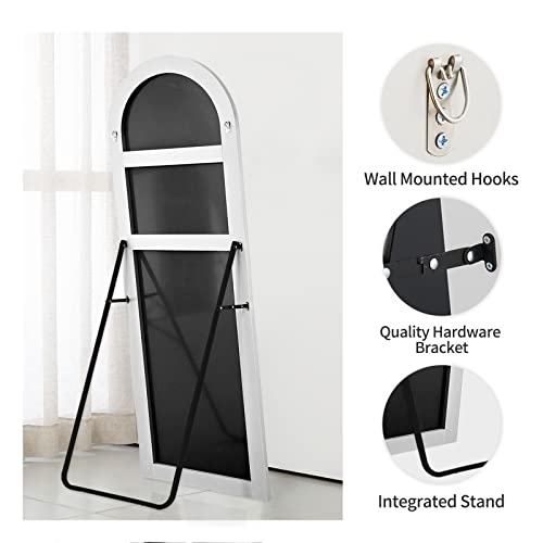 Image of NeuType 65 inchx22 inch Arched Full Length Mirror With Stand - Large Bedroom Floor Mirror, Wall Mounted or Leaning Against Wall, Wood Frame, White