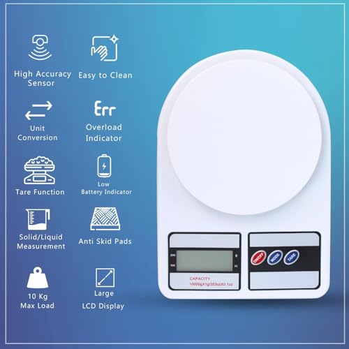 Image of eumqestoer SF-400 Digital Kitchen Weighing Scale | 10Kg x 1g Precision | Food Scale with LCD Display for Cooking, Baking, Meal Prep & Healthy Diet | Compact Weight Machine for Home Use (White)