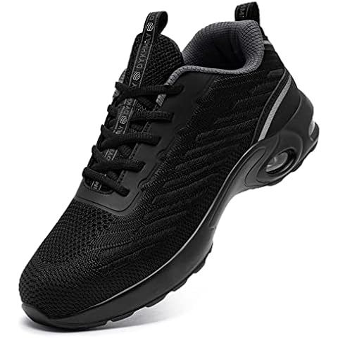 DYKHMILY Steel Toe Caps Safety Trainers Mens Safety Shoes Work Lightweight Air Cushion Industrial Protective Shoes (Black Grey,9UK) Cover