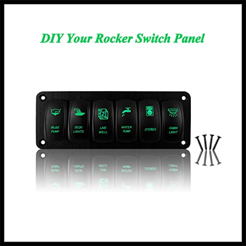 Image of 6 Gang UTV Rocker Switch Panel Pre-Wired Aluminum Green Led Marine Grade Boat Switch Panel for Truck Pontoon Camper ATV Console Waterproof 12V 24V IP66