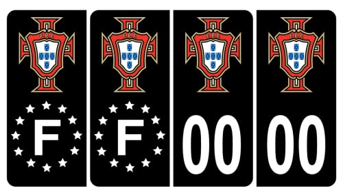 HADEXIA Pack 2 Paires Autocollant Stickers Plaque d'immatriculation Premium FPF Portugal Noir - Numéro Personnalisé