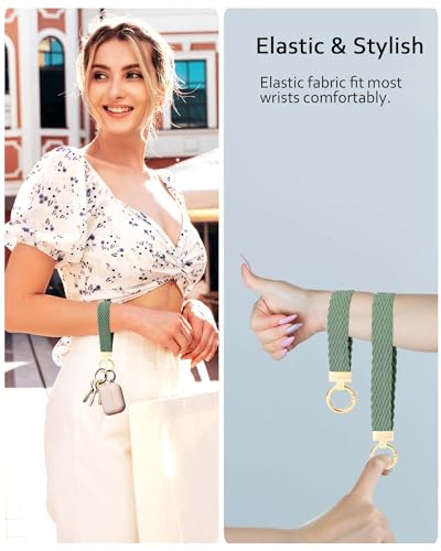 Keychain Wristlet, Stretchy Key Chain for Car Keys with 2 Keyrings and D ring, Cute Wrist Lanyard for Women Men3