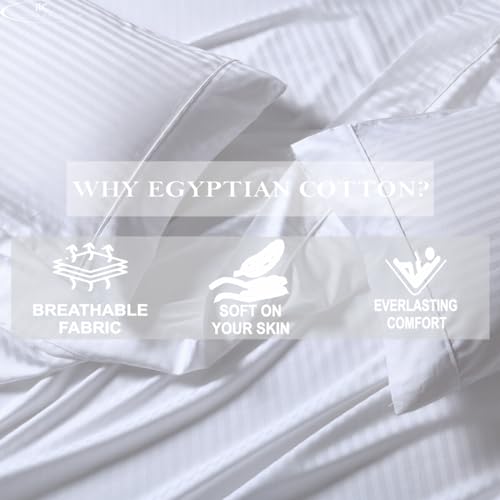 Image of 100% Cotton Premium Double Size Bedsheet with 2 Pillow Covers | Ultra-Soft, Breathable, Hotel-Quality Fabric | Elegant Collection for Bedroom Decor (White Striped)