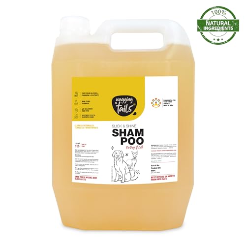 Image of Wagging Tails Slick & Shine 5-in-1 Pet Shampoo -5 LTR | Anti-Itching & Anti-Dandruff Deep Cleanser Shampoo All Breed Dog & Cat