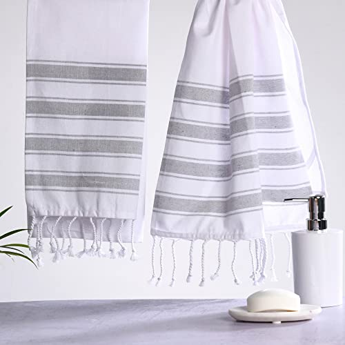 Folkulture Hand Towels With Hanging Loop, Set Of 2 Boho Hand Towel For Bathroom, 100% Cotton Hanging And Decorative Towels For Bathroom With Tassels, 16" X 30" Inches (Cabana Gray) #TOP6