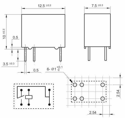 Relé YSA-SS-112D de 6 pines 12V microinterruptor para circuitos impresos PCB 2