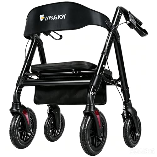 Rollator Walker with Seat,450Lbs Rolling Walker,Extra-Wide Heavy-Duty All-Terrain Walkers for Seniors with backrest & Ergonomic Seat,Adjustable Height,Storage Bag,Foldable Mobility Aid for Adults