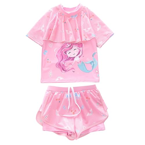 2026 Traje de baño de dos piezas para niñas, traje de baño deportivo para niños adolescentes con ajuste cómodo, Rosa1, 8-9 años