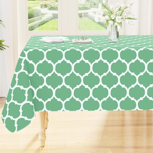 Image of Smiry Rectangle Table Cloth, Flannel Backed Vinyl Tablecloth, 52 inchx70 inch | Waterproof Plastic Tablecloths, Wipeable Table Cover for Dining, Indoor and Outdoor (Sage Green)