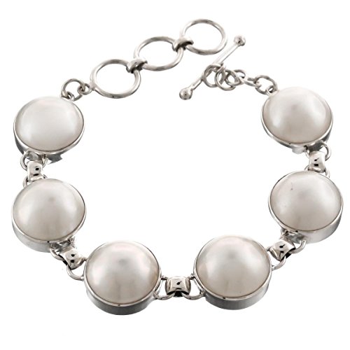 White Mabe Cultured Pearl 925 Sterling Silver Bracelet, 6 1/2