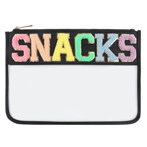 YogoRun Snack Bags Clear Zipper Travel Bag for Women - Clear Nylon PVC Travel Pouch (Black)