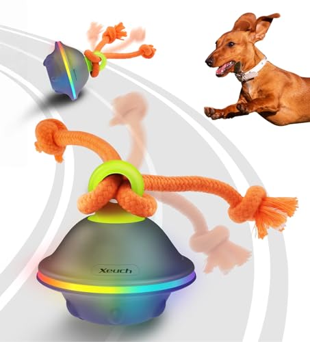 Image of Xeuch Interactive Dog Toys, Automatic Moving and Rolling LED Light Up Dogs Ball with Rope, Motion-Activated Wicked Ball for Small Medium Pup, Stimulation Toy for Boredom Relief