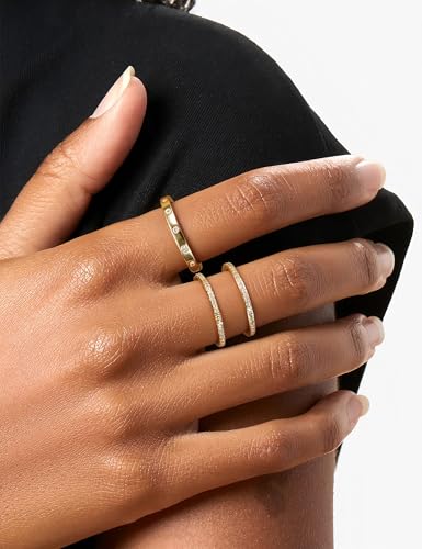 HAIAISO Stackable Gold Rings for Women Non Tarnish 14K Gold Plated Cubic Zirconia Rings Dainty Pinky Ring Set Size 5 to 103